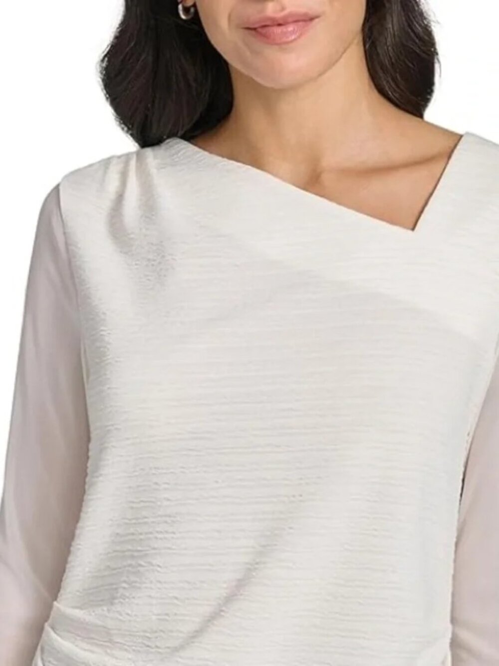 Calvin Klein Long Sleeve Asymmetrical Neckline Top | L